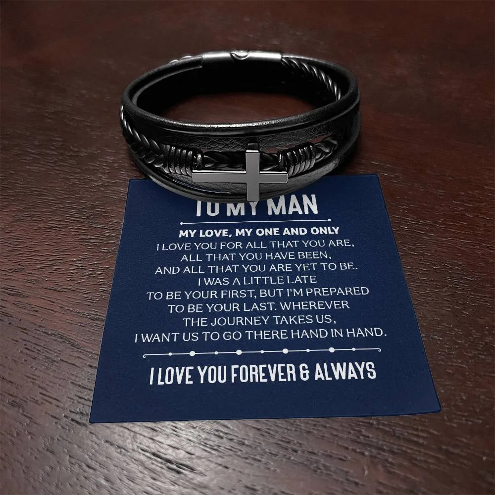 To My Man Men's Cross Bracelet - My Love, My One and Only Men's Cross Bracelet