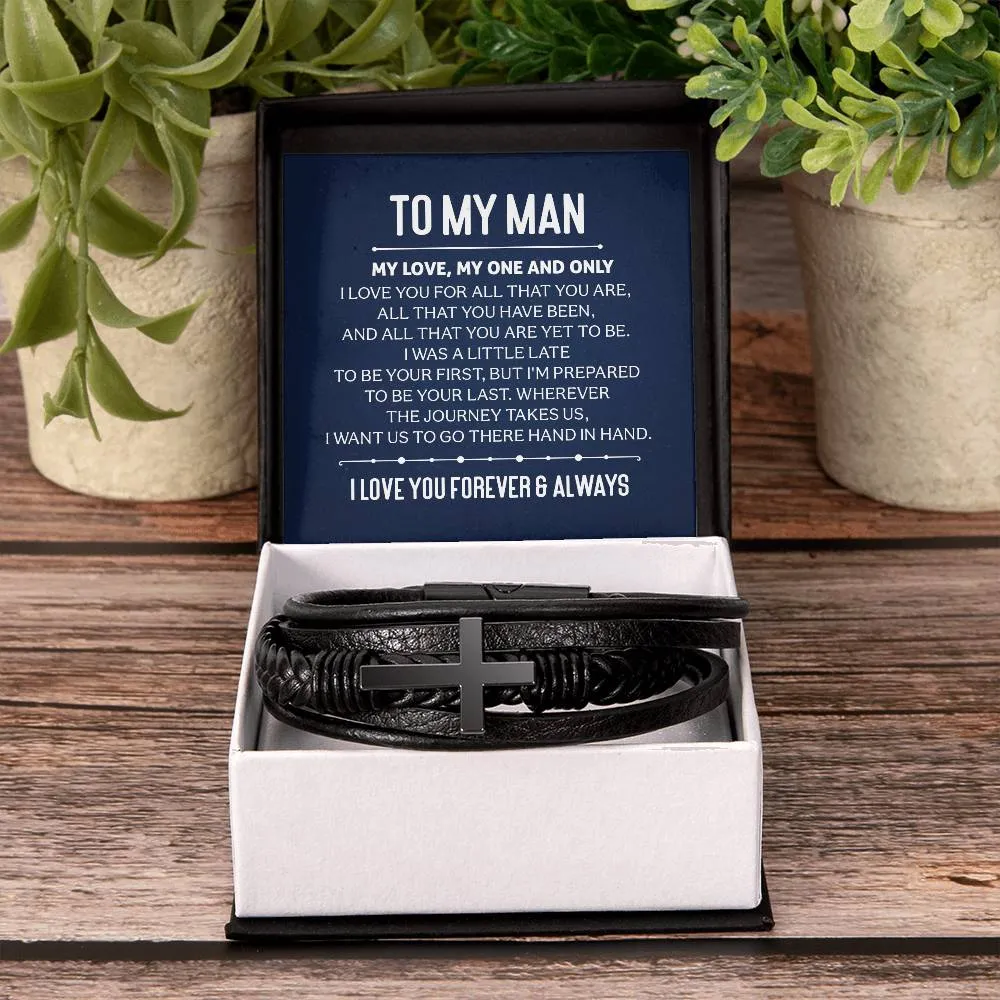 To My Man Men's Cross Bracelet - My Love, My One and Only Men's Cross Bracelet