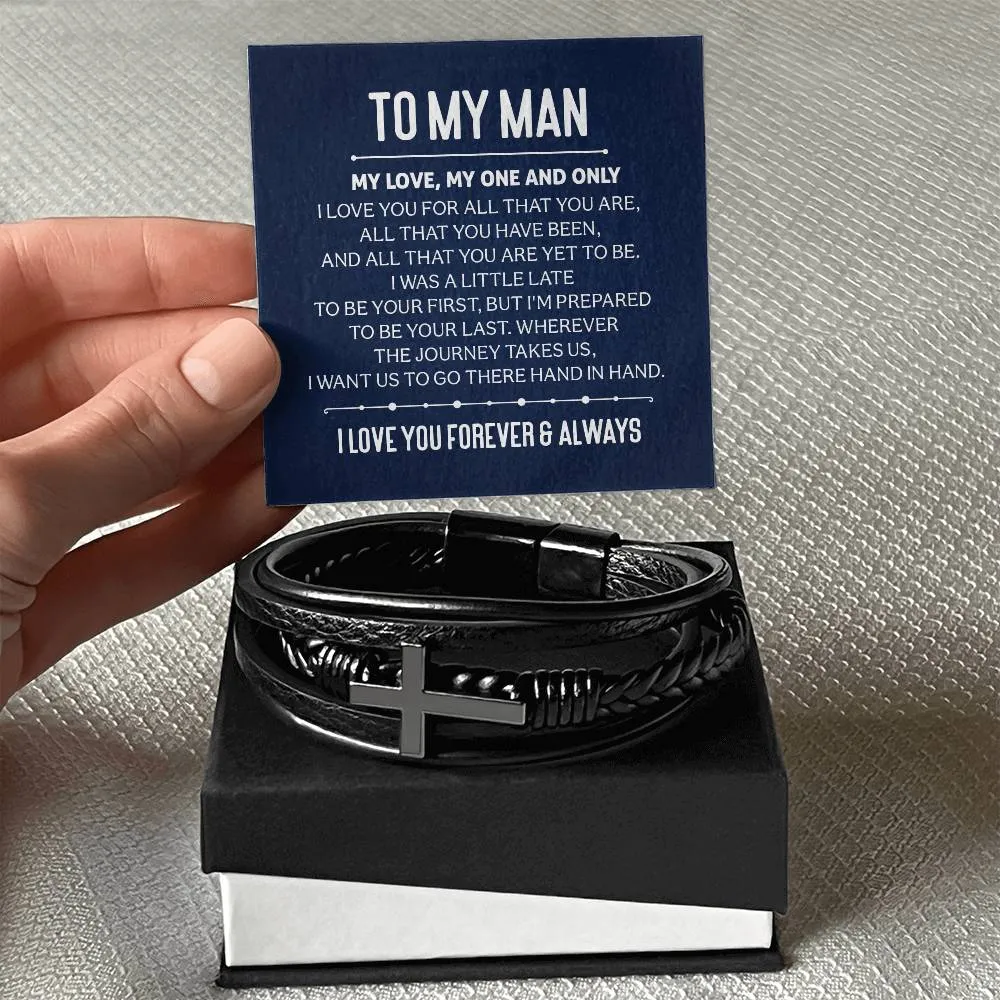 To My Man Men's Cross Bracelet - My Love, My One and Only Men's Cross Bracelet