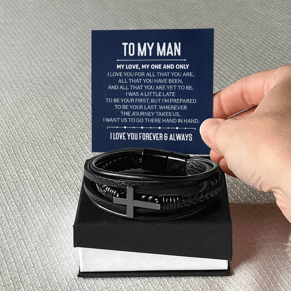 To My Man Men's Cross Bracelet - My Love, My One and Only Men's Cross Bracelet