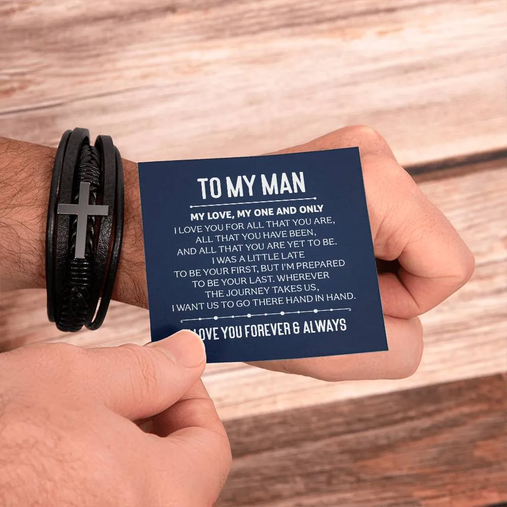 To My Man Men's Cross Bracelet - My Love, My One and Only Men's Cross Bracelet