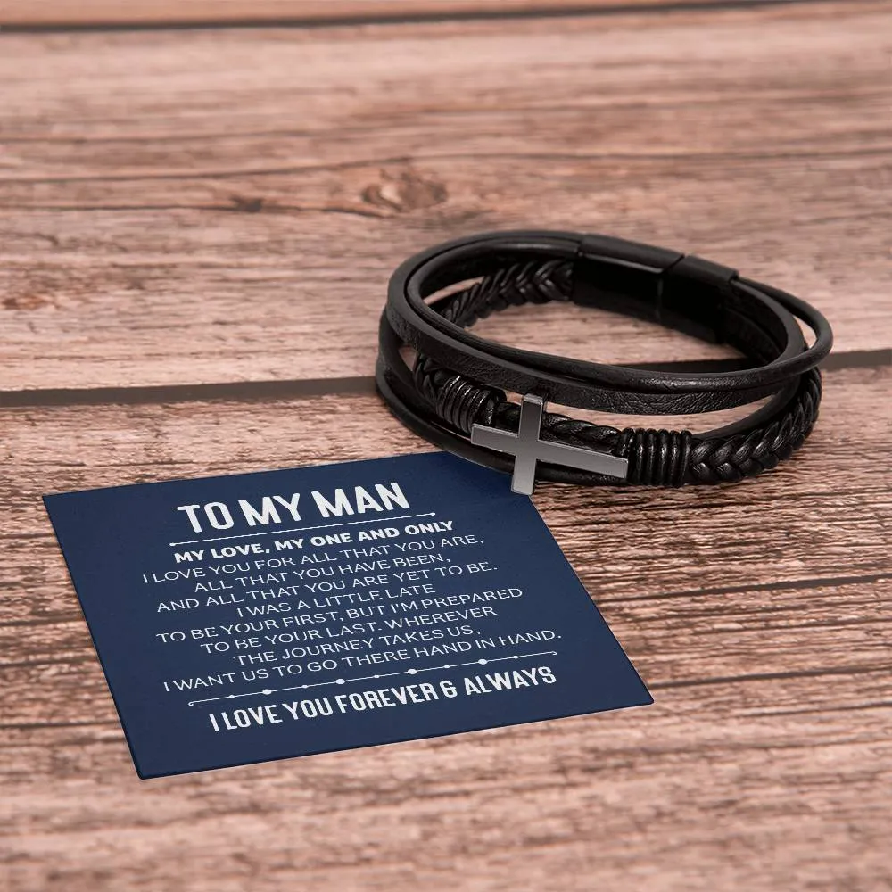 To My Man Men's Cross Bracelet - My Love, My One and Only Men's Cross Bracelet