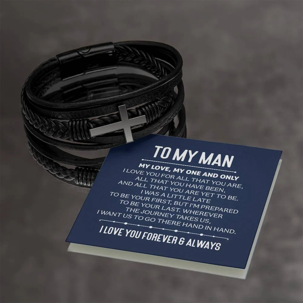 To My Man Men's Cross Bracelet - My Love, My One and Only Men's Cross Bracelet