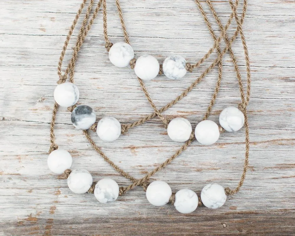 Triple Knotted Necklace-0102-White Howlite Round Medium