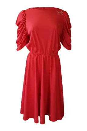 UNBRANDED Vintage Red Puff Sleeve Diamante Embellished Dress (S/M)