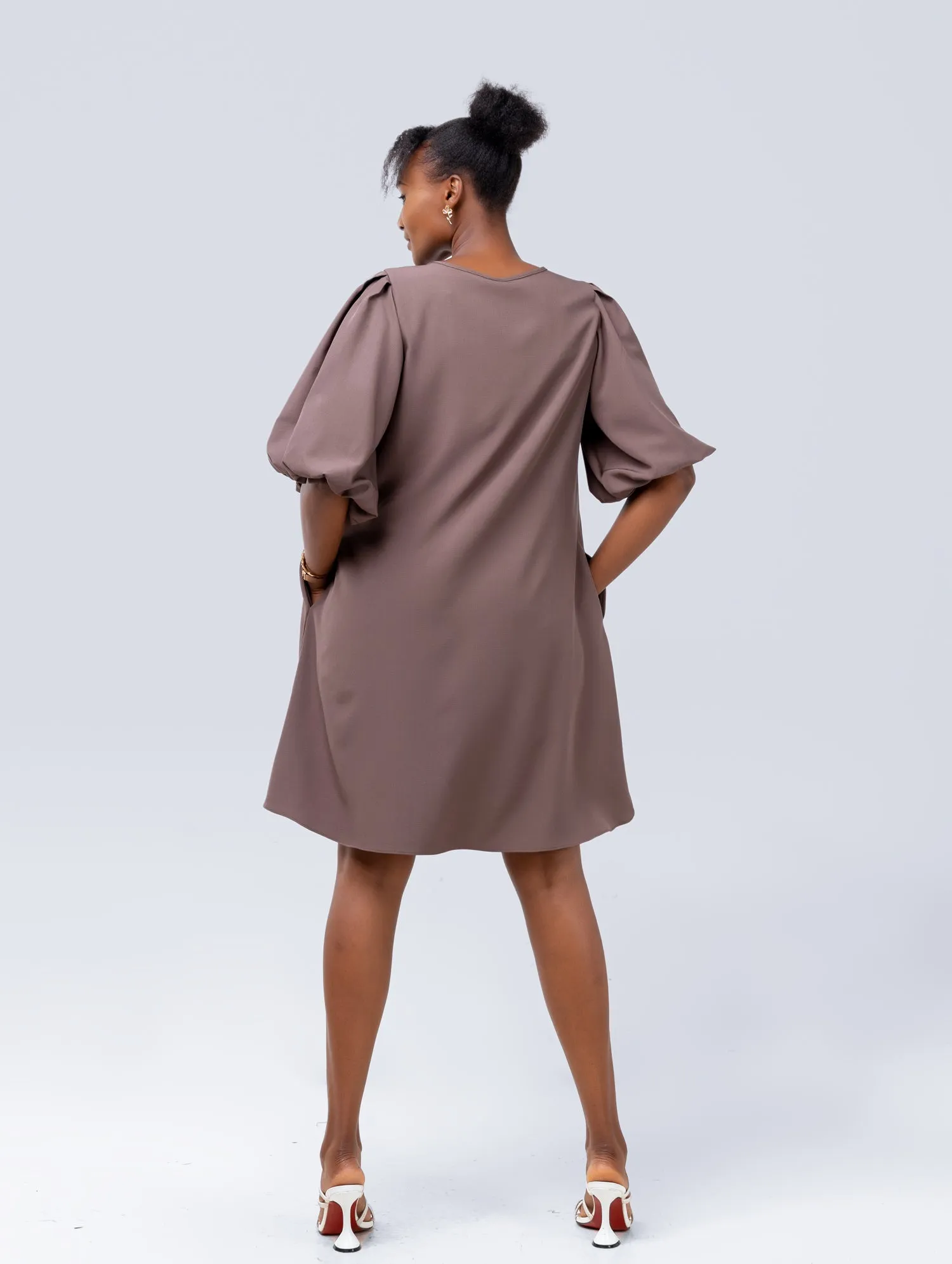 Vivo Esna Puff Sleeve Tent Dress - Dark Taupe