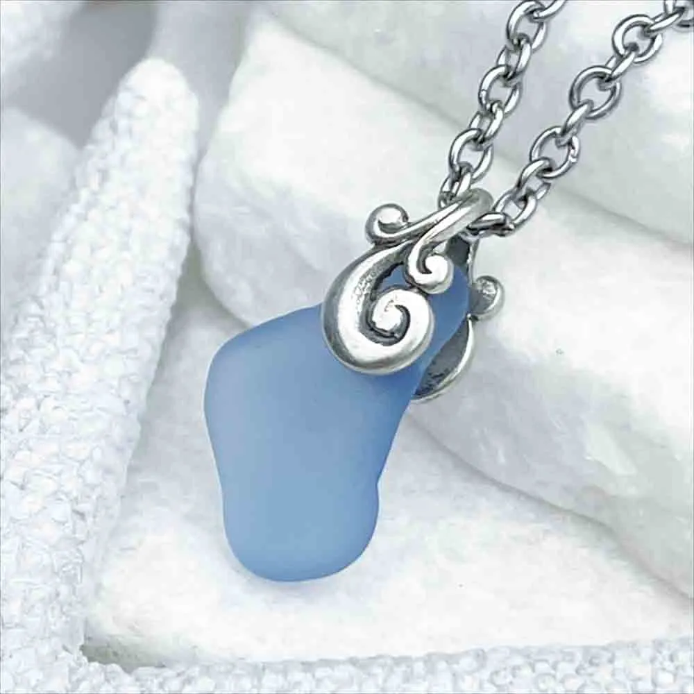 Whimsical Cornflower Blue Sea Glass Pendant | #5199